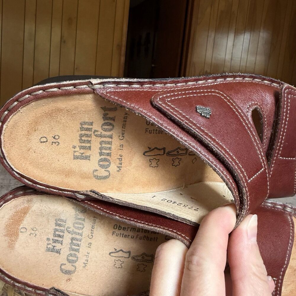 $245 Finn Comfort Brown Leather Jamaica Slip On Sandals Flats Germany Sz 36 US 6 - Picture 7 of 14